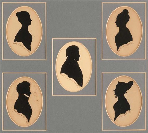 A group of 5 silhouettes of the Spriggs family by Augustin Amant Constant Fidèle Edouart, circa 19th century