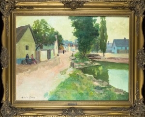 Artwork by Géza Zorad, Falusi utcarészlet patakkal, Made of oil on canvas