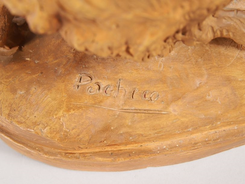 Artwork by F. Pacheco, Terracotta GROUP of children playing with a goat, Made of Terracotta