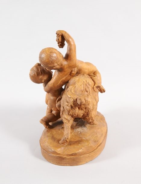 Artwork by F. Pacheco, Terracotta GROUP of children playing with a goat, Made of Terracotta
