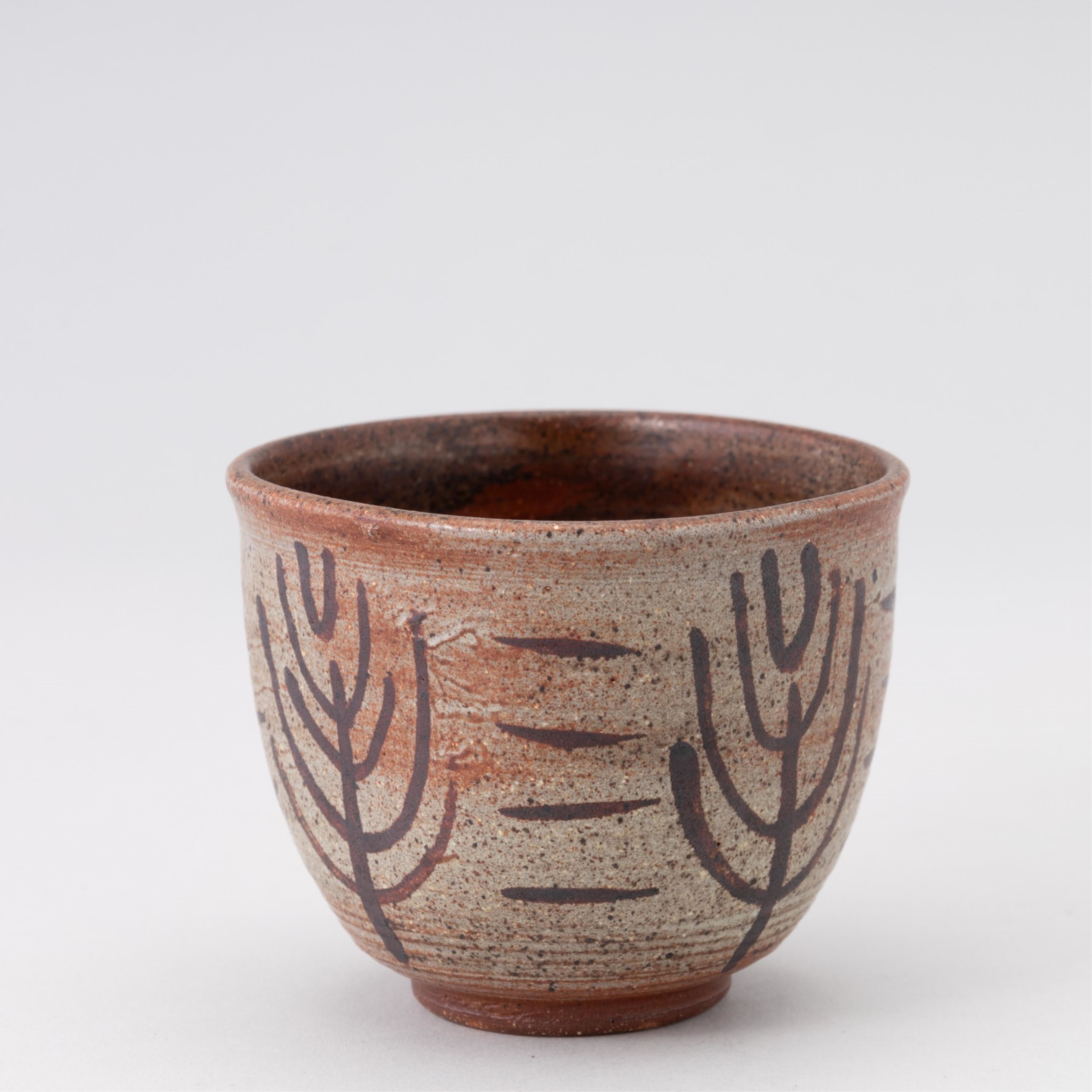 Artwork by Rex Mason, two ceramic sgraffito bowls, together with two orange glazed ceramic bowls, all signed, Made of orange glazed ceramic