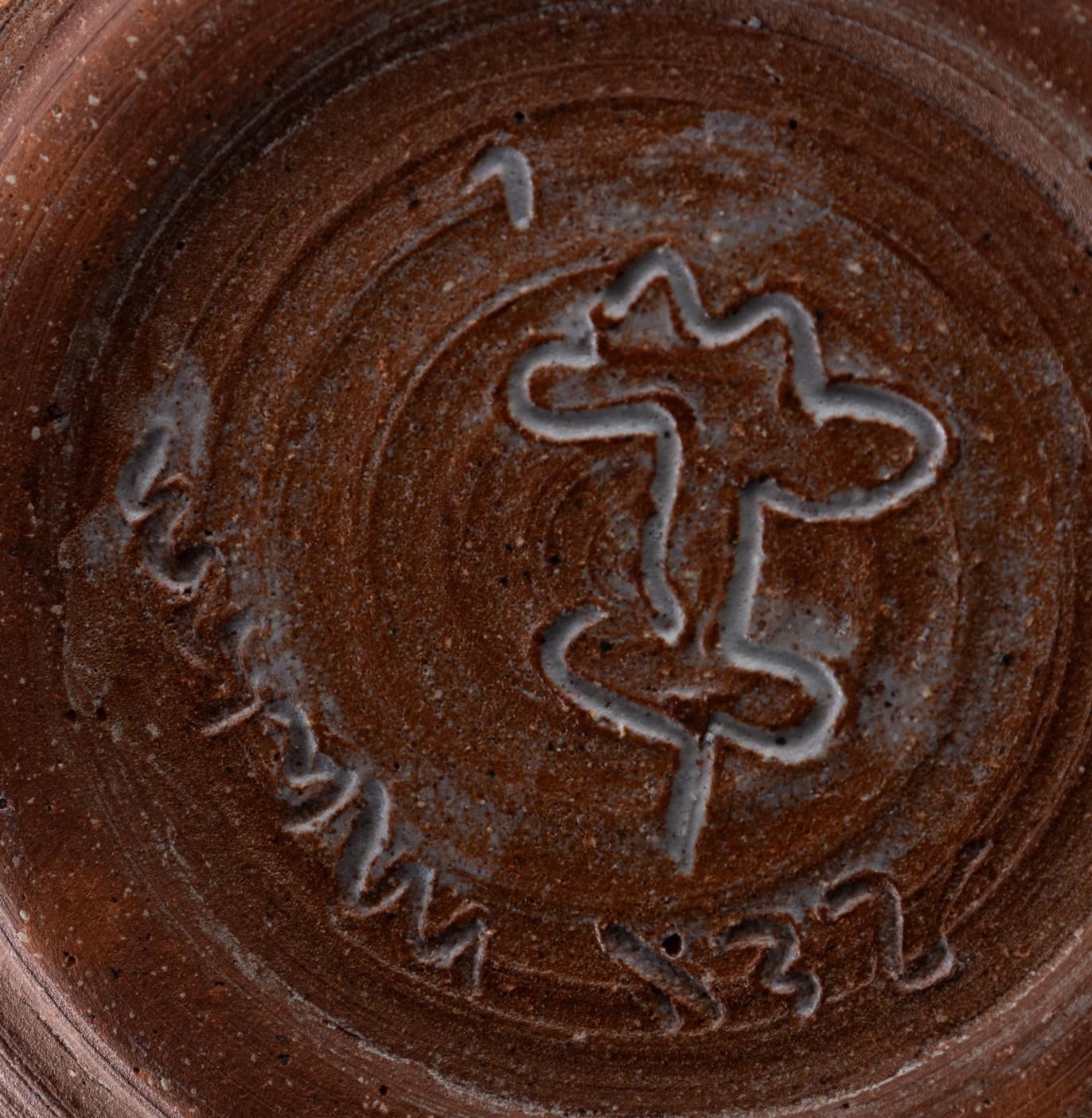 Artwork by Rex Mason, two ceramic sgraffito bowls, together with two orange glazed ceramic bowls, all signed, Made of orange glazed ceramic
