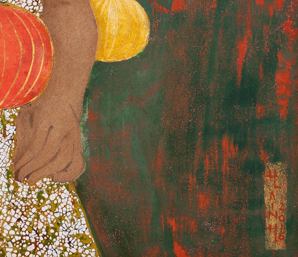 Artwork by Doan Thuy Hanh, DOAN THUY HANH - Girl with Paper Lanterns, Made of Lacquer on wood panel
