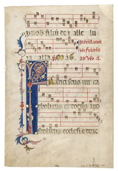 Decorated initial F, on a leaf from an Antiphonal - Bolognese School, 14th Century
