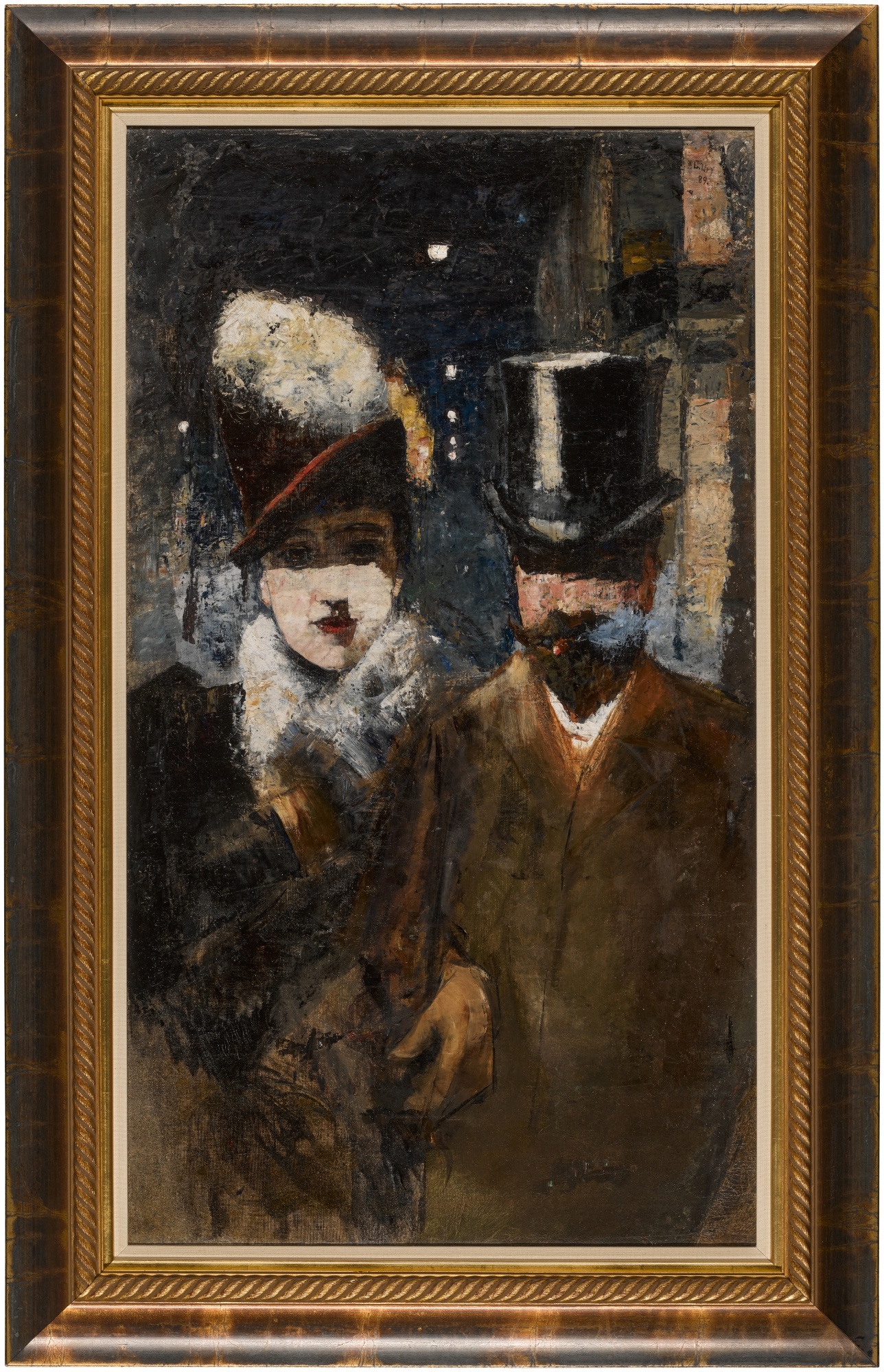Artwork by Lesser Ury, Dame und Herr, Unter den Linden (Lady and Gentleman, Unter den Linden, Made of oil on canvas