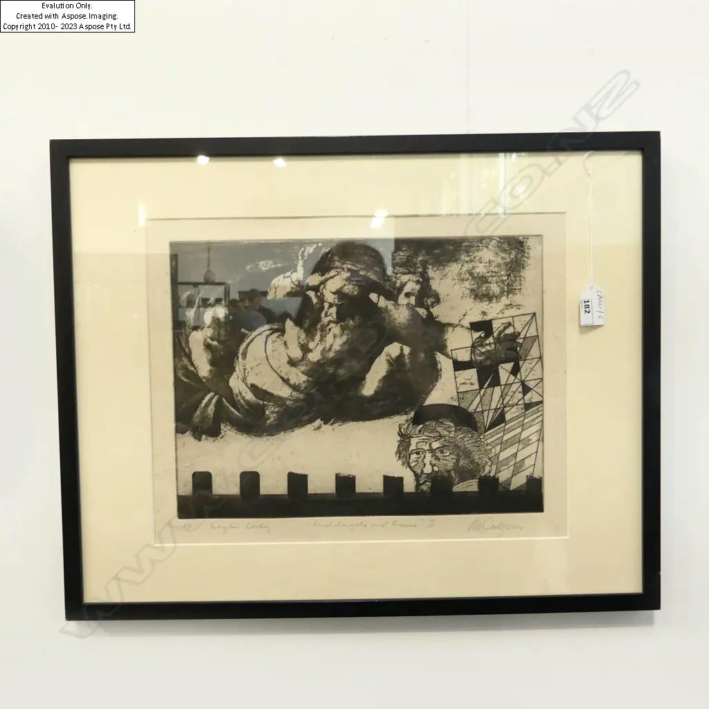 Artwork by Roy Dalgarno, ROY DALGARNO 'MICHELANGELO AND FRANCIS III' INTAGLIO ETCHING AP 285x365mm, Made of INTAGLIO ETCHING