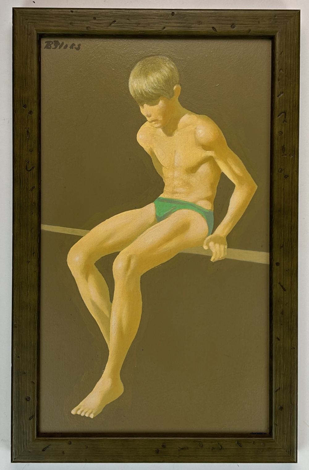 Artwork by Robert R. Bliss, FIGURE ON BAR, Made of OIL ON PANEL