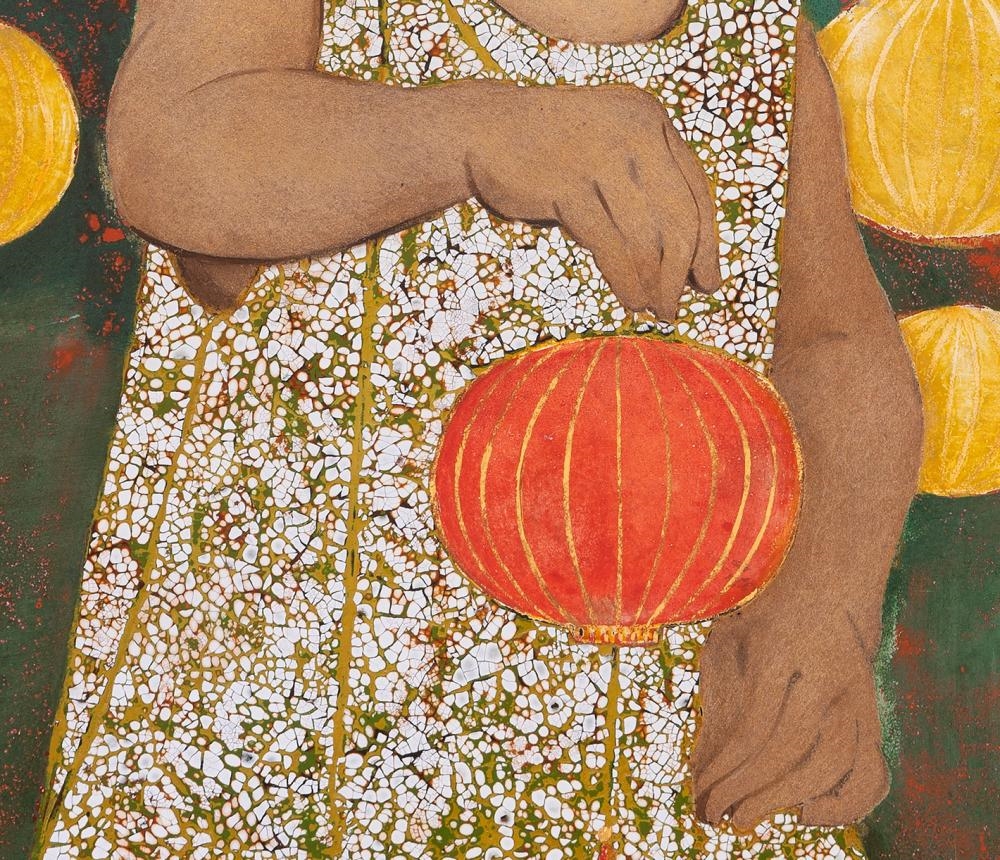 Artwork by Doan Thuy Hanh, DOAN THUY HANH - Girl with Paper Lanterns, Made of Lacquer on wood panel