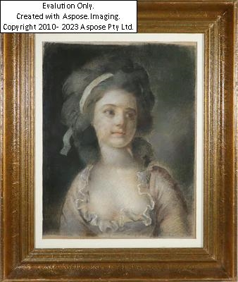 Artwork by Salvatore Tonci, Porträt einer schönen jungen Dame - Gräfin Helene Potocka, geb. Prinzessin Massalska, Fürstin Ligne, Pastell auf Papier, ca. 53,5 x 42,5 cm (78 x 65,5 cm), leicht berieben, etwas angeschmutzt, leicht wellig, beschädigter Holzrahmen, Ruf 450, Made of Pastel