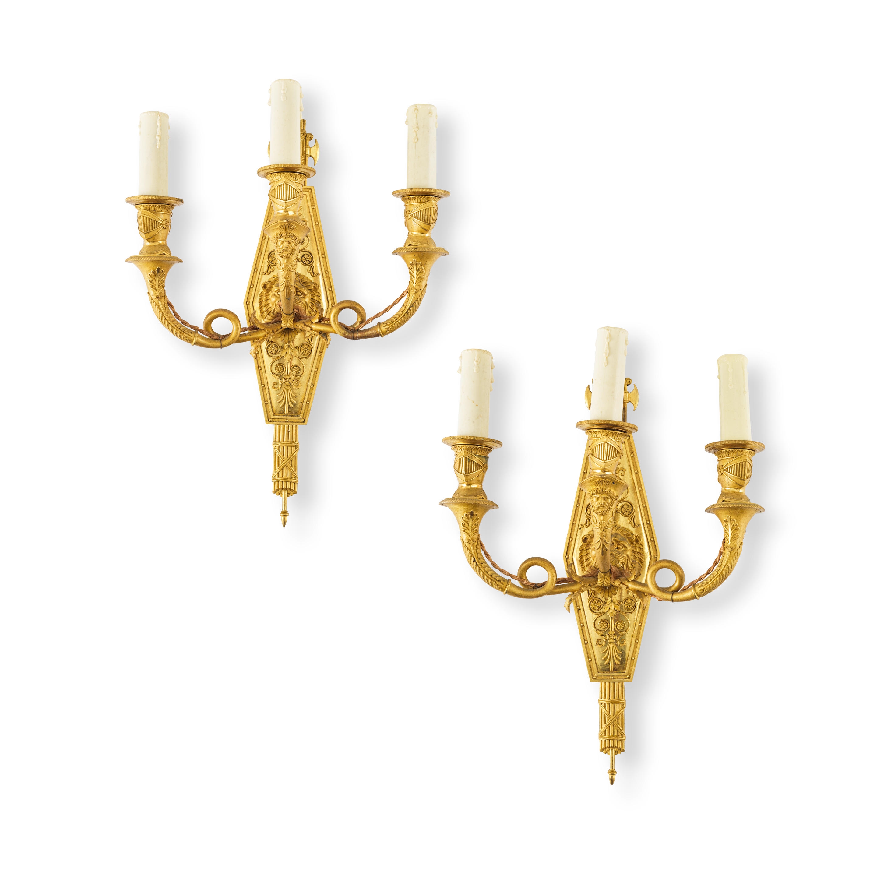 Artwork by Lucien-françois Feuchère, Appliques Empire à trois bras de lumière, Made of ormolu.