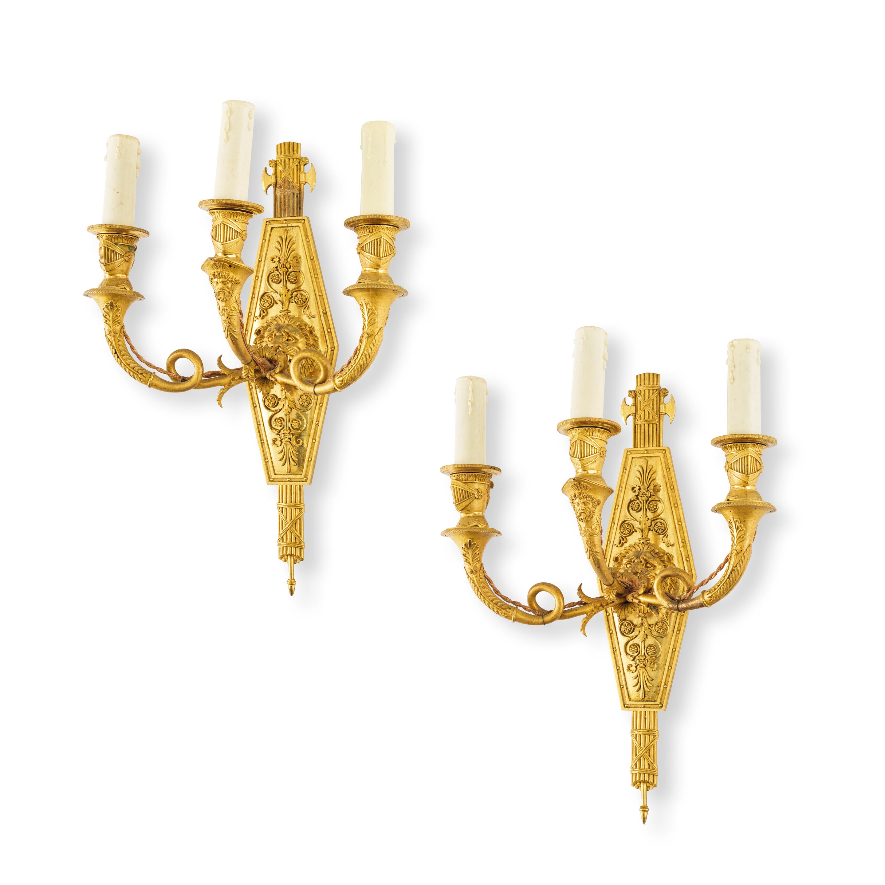 Artwork by Lucien-françois Feuchère, Appliques Empire à trois bras de lumière, Made of ormolu.