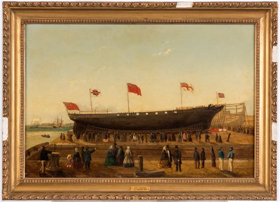 G. Rogers (XIX), The launching of a ship, huile sur toile, signée et datée 1861, 41,5x62,5 cm - G. Rogers
