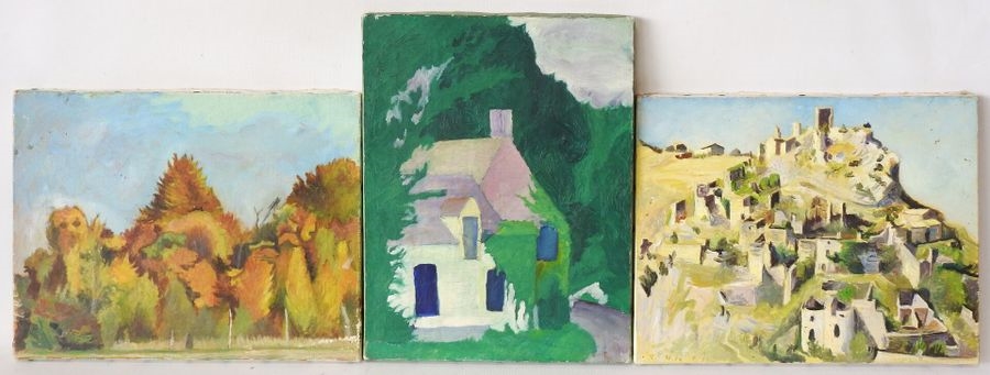 Artwork by Jean Ruyer, La maison verte dans la forêt, Automne à Montcourt, Roche Colombe, Made of oil paintings