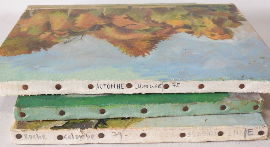 Artwork by Jean Ruyer, La maison verte dans la forêt, Automne à Montcourt, Roche Colombe, Made of oil paintings