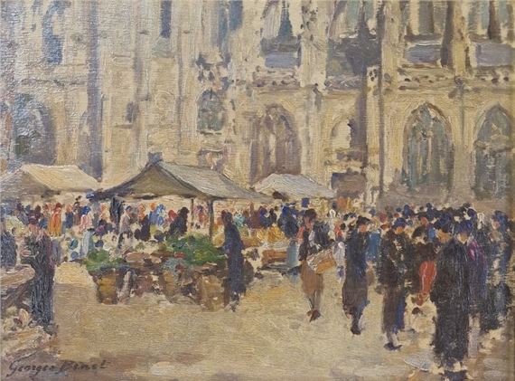 Market in front of the cathedral by Georges Jules Ernest Binet