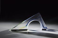 Object ''Bridge'' Fritz Prehal, 1993 Colourless glass with blue and lemon-yello - Fritz Prehal