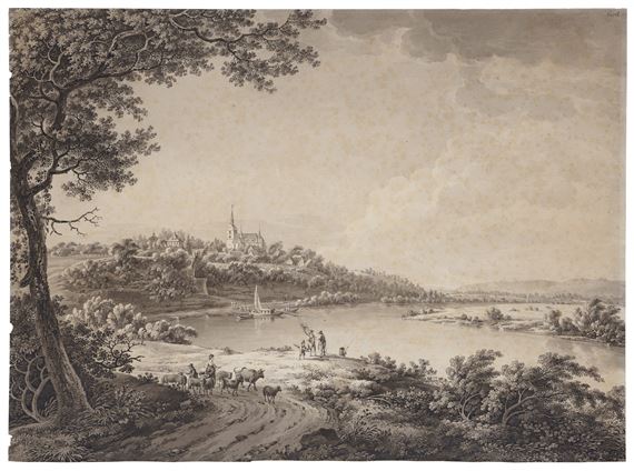 Blick auf die Briesnitzer Kirche bei Dresden oberhalb des Elblaufs - Johann Veith