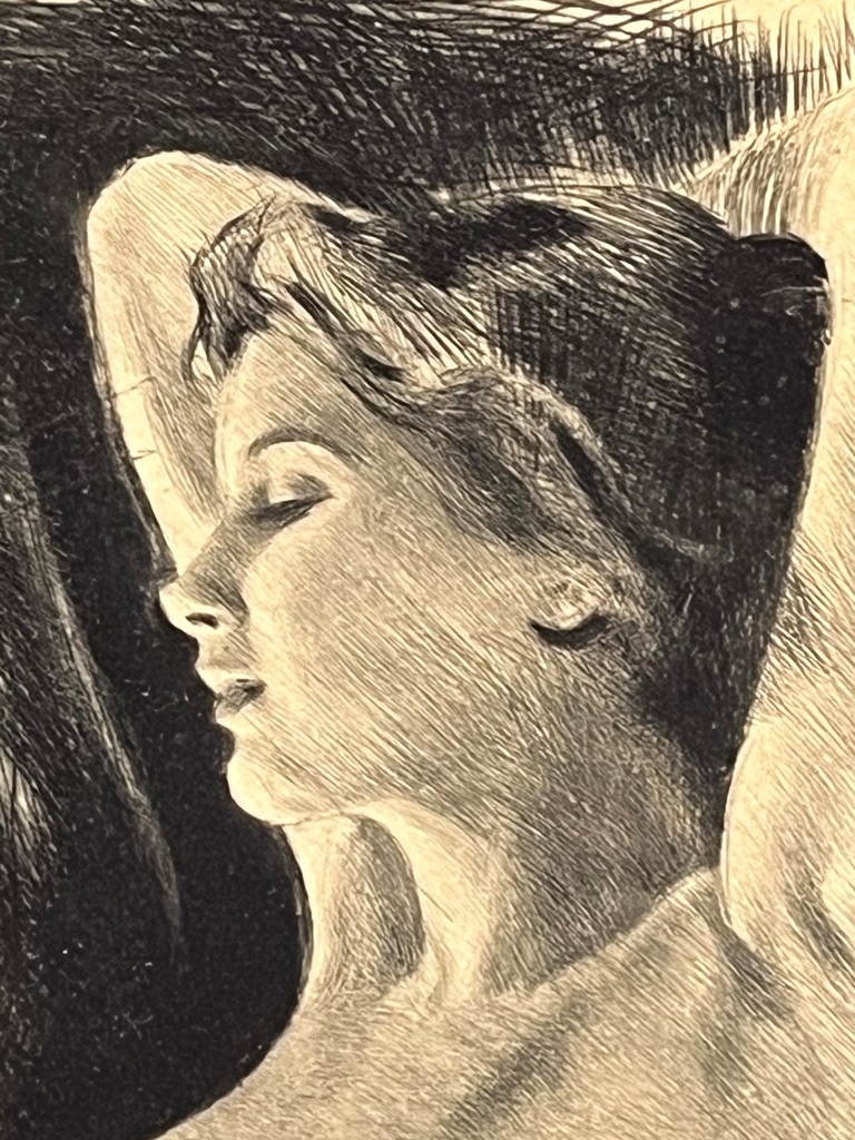 Artwork by Carl Josef Bauer, SEATED FEMALE NUDE, Made of Black and white etching