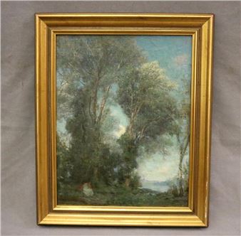 Seated Figure in a Wooden Landscape Setting - Louis Loeb