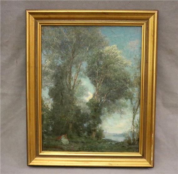 Seated Figure in a Wooden Landscape Setting by Louis Loeb