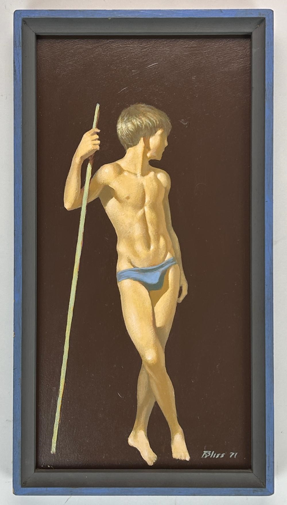 Artwork by Robert R. Bliss, BLUE BATHING SUIT, Made of OIL ON PANEL