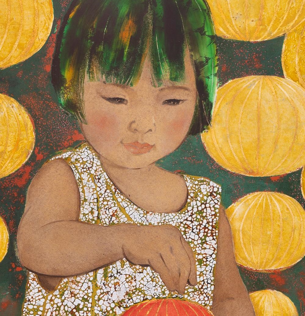 Artwork by Doan Thuy Hanh, DOAN THUY HANH - Girl with Paper Lanterns, Made of Lacquer on wood panel