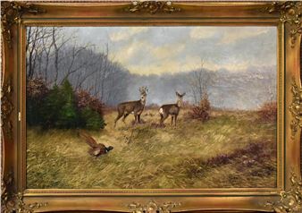 WIEDUWILT, F. O., 19./20. Jh., Zwei Rehe und Fassan in Landschaft. - O.F. Wieduwilt