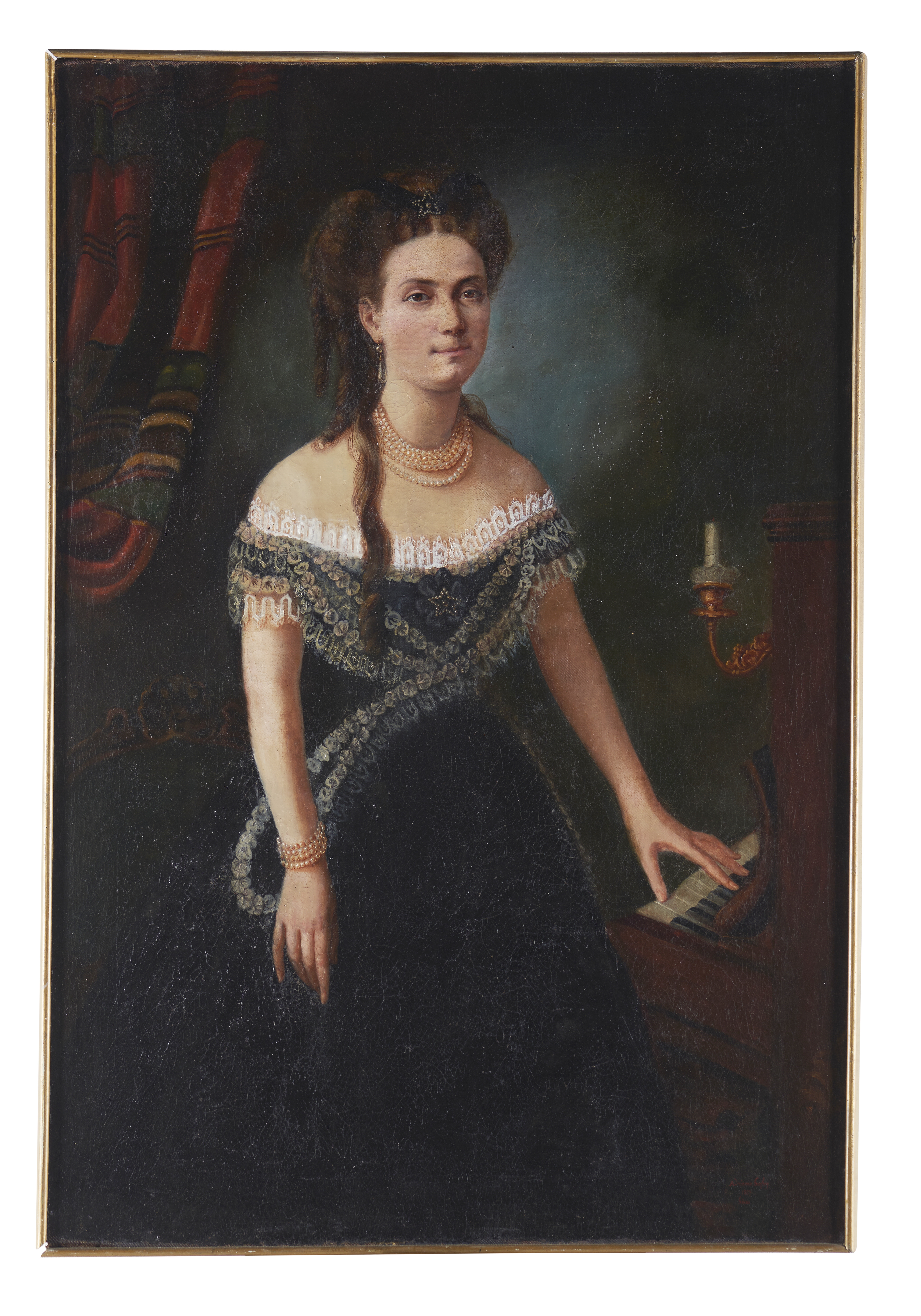 Artwork by Adrienne Geofroy, A portrait of a lady by a piano, Made of Oil on canvas