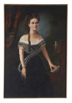 A portrait of a lady by a piano - Adrienne Geofroy