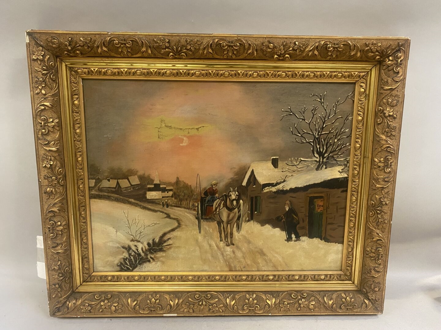 Superbe peinture naïve paysage à l'huile sur toile (Gebraucht) in