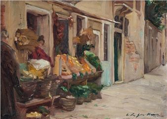 CONSTANCE JENKINS (1885?-1961)
French Street Scene with Market Stalls 1911 - Constance Jenkins