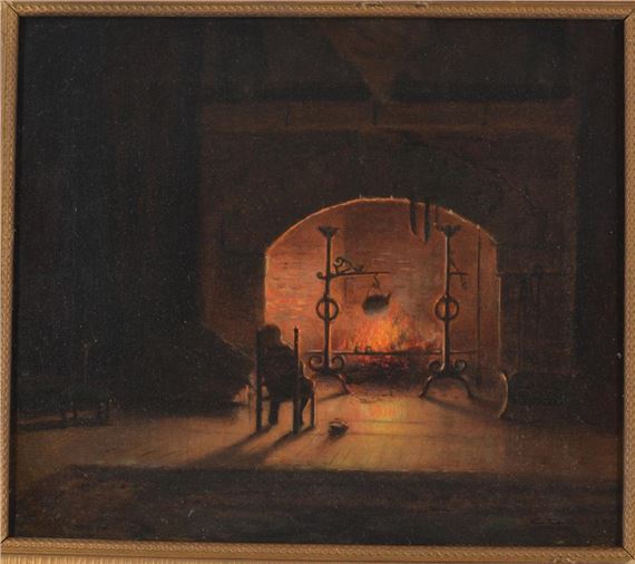 Charles Cahoon | 19th century interior scene with a seated figure by a ...