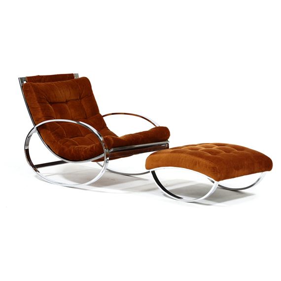 Renato Zevi | Ellipse Chrome Rocking Chair and Ottoman (1970s) | MutualArt
