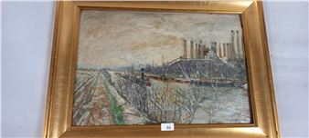 Alexandre Mathurin PECHE (1872-1940), La Seine à Saint-Ouen, huile sur carton, signée en bas à gauche, localisé au dos. 55 x 38 cm - Alexandre-Mathurin Peche