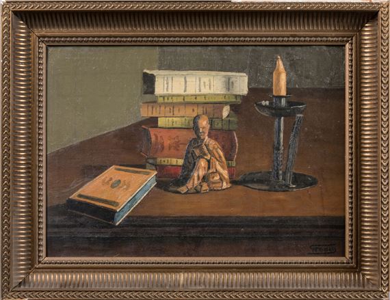 Alphonse Antoine RODET (1890-1975). Nature morte aux livres et à la sculpture chinoise. Huile sur carton. Signé en bas à droite. 37,5 x 53 cm. OH by Alphonse Antoine Rodet