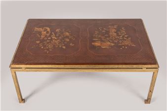 Henri Pouenat (1934-1987) pour Ramsay Table basse de forme rectangulaire en métal patiné doré à quatre - Henri Pouenat