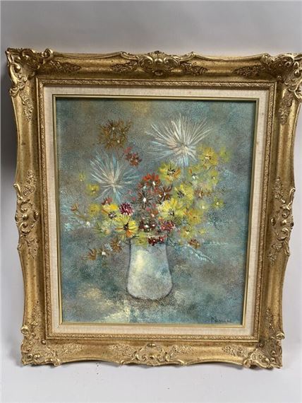Léo MASSARD "Bouquet de fleurs sauvages" Huile sur toile signée en bas à droite, titrée au dos. 56 x 46 cm - Léo Massard