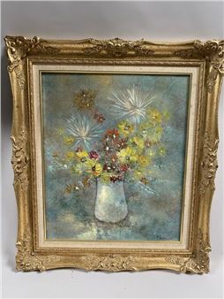 Léo MASSARD &quot;Bouquet de fleurs sauvages&quot; Huile sur toile signée en bas à droite, titrée au dos. 56 x 46 cm - Léo Massard