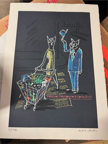 After Alain SECHAS Lithograph in color, for the Festival d'Automne à Paris 2002, numbered 78/180 lower left, and signed lower right 70 x 50 cm (Ref 113 - Alain Séchas
