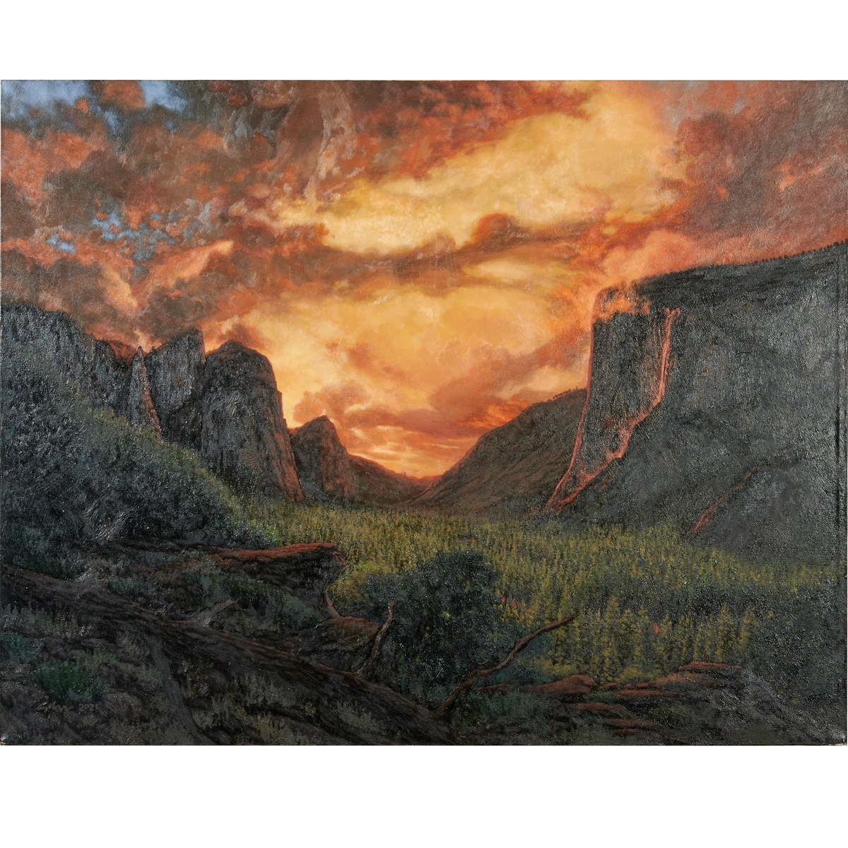 Artwork by Bradley W. Giles, El Capitan Firefall, Made of oil on canvas
