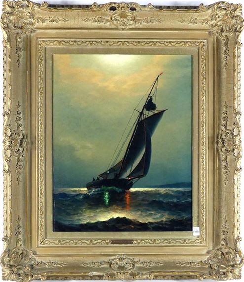 Untitled: Sailboat on the Moonlit Sea by James Gale Tyler