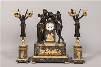 THOMIRE, CANOVA et FILON : garniture de cheminée, en bronze à double patine brune et - Mathilde Bonaparte
