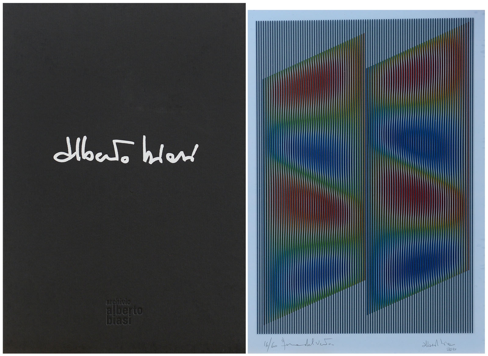 Artwork by Alberto Biasi, Shape of the Wind, Made of double print on cardboard and plexiglass