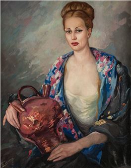 FEDERICO MOLINA Barcelona (1905) / Bunyola. Mallorca (1981) "Portrait of a lady with a jug and shawl" - Federico Molina Albero
