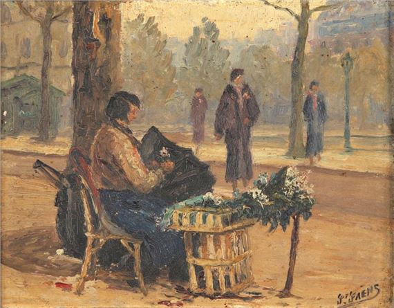Camille SAINT-SAËNS (1835-1921). Street vendor. Oil on panel. 19 x 24 cm - Camille Saint-Saëns