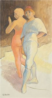 Robert BOUILLE (1926-2021). The Dancers. Oil on canvas signed lower left. 53.5 x 28.5 cm - Robert Bouille