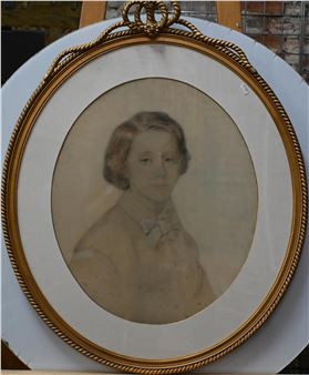 Two oval portrait studies of a man and woman - George Bonavier