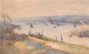 Estuary scene with shipping - J. Hale-Sanders