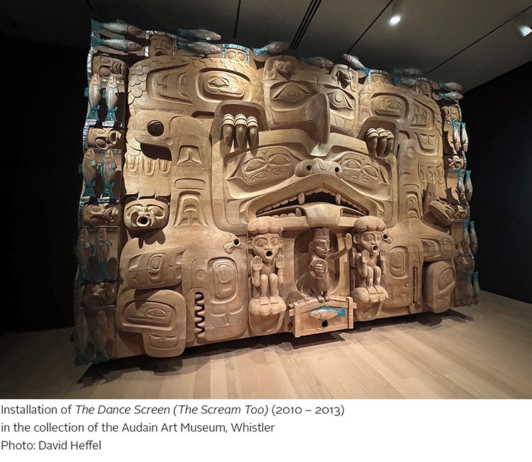 Artwork by James Hart, The Dance Screen (The Scream Too, Made of 10-kilogram 99.99% pure Canadian gold coin with responsibly sourced New Zealand abalone inlays