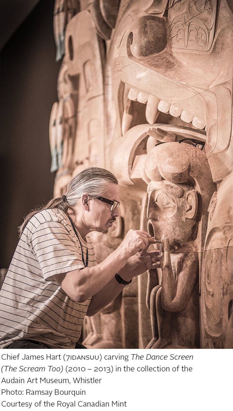 Artwork by James Hart, The Dance Screen (The Scream Too, Made of 10-kilogram 99.99% pure Canadian gold coin with responsibly sourced New Zealand abalone inlays